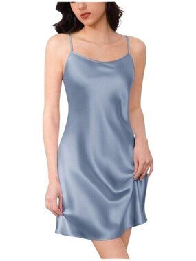THXSILK Women's Silk Chemise Slip Dress Sleepwear Blue Size M NWOT